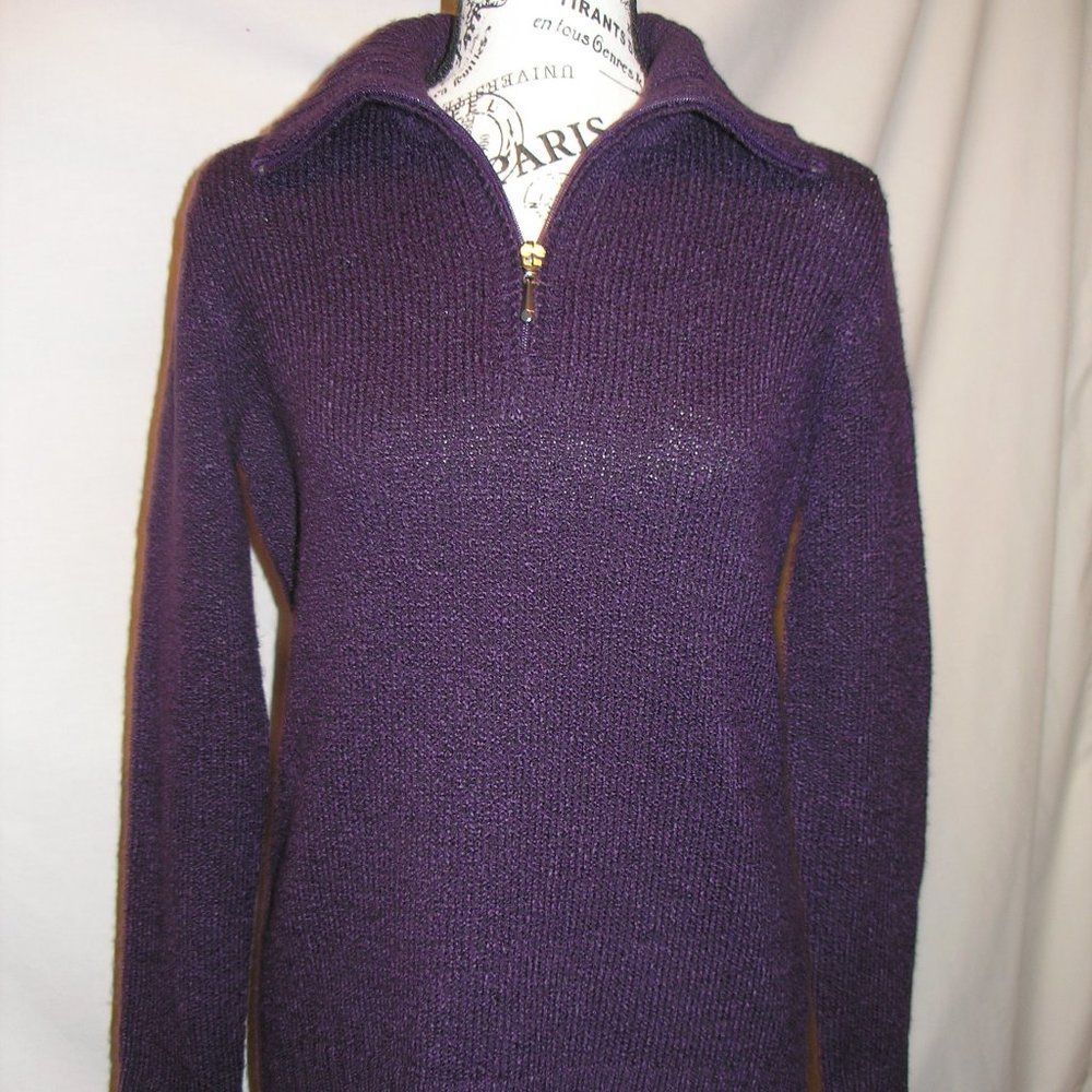 Karen Scott Women's XS Purple Pull On Sweater Long Sleeve Zipper Collar